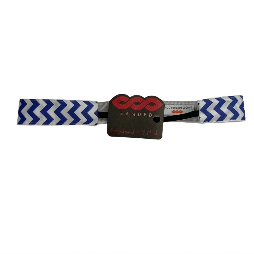 NWT Banded Navy Blue & Gray Chevron Striped No Slip Headband
